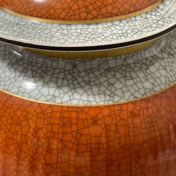 Vintage Royal Copenhagen 50s Orange Grey Craquele Crackle Vase Fruit Finial Lid - Picture 8 of 12